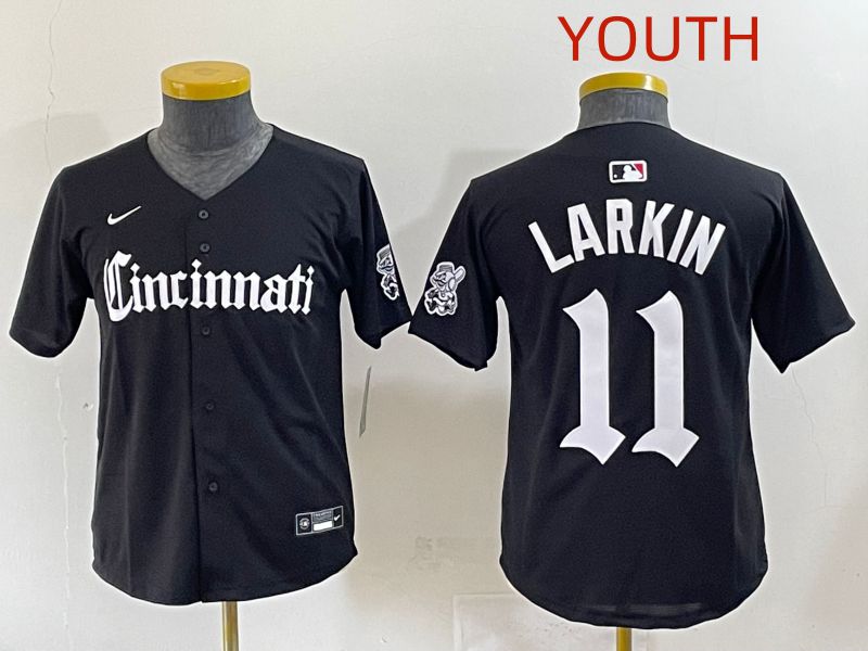 Youth 2025 Cincinnati Reds #11 Larkin Black Five generations Joint Name Nike MLB Jersey style 1